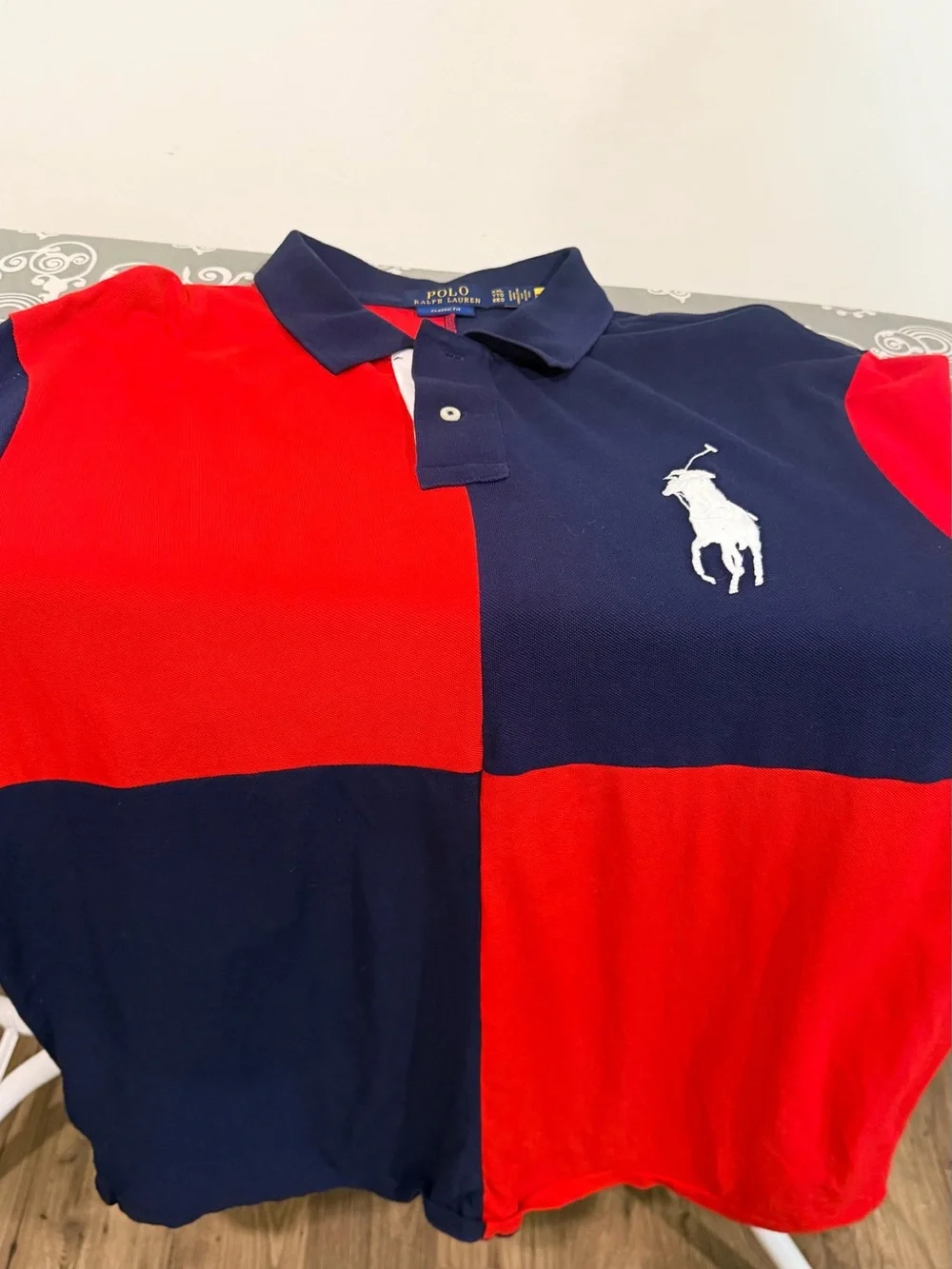 Ralph Lauren Polo Navy and Red Colorblock Rugby Shirt